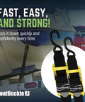 Close-up of Pro Series Kwik Lok Transom Boat Tie Down Straps 2 Pack 2 Inch By 4 Foot Adjustable With Boat Pads in use with trailer.