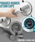 Rock Solid Shower Grab Bars With Grippy Suction Handles No Drill Bathroom Safety Rails Hold Up To 330 Lbs Upgraded Senior Assist Silver Two Pack Easy Install with close-up of upgraded rubber suction cups.