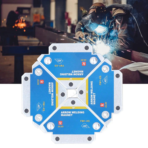Beefed-Up Welding Magnetic Holder Set 28 lb Pull Ferrite Magnet Kit with angles for steel plate, pipe, and bar positioning