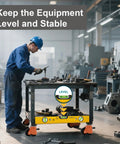 Worker using Height Adjustable Stem Leveling Casters With Ratchet Handle on mobile cart in industrial workshop