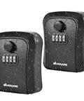 Heavy Duty 2 Pack Wall Mount Key Lock Box With 4 Digit Combination Code Tough As Nails Waterproof Outdoor Key Hider For Secure House Keys Built Rock Solid With Mounting Kit No Hassle Setup Black, shown with water droplets.