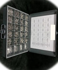Open metal tray displaying Stainless Pan Head Machine Screw Set Includes 6-32 8-32 10-24 And 10-32 Sizes A DIY Friendly Multi Purpose Hardware Fastener Kit For Drywall Wood And Metal Projects Built To Last And Easy To Install, neatly organized in compartments with labeled sizes.