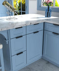 Kitchen cabinets with 10 Pack Finger Edge Pulls For Black Cabinet Handles And Drawer Pulls With 5 Inch Hole Centers installed.