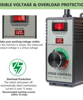 AC Motor Speed Controller 120V 15A Max with LED display and overload protection for hydroponics inline duct exhaust ceiling fans.