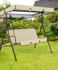 Replacement Canopy For Outdoor Swing 77x50 Inch Beige Oxford Cloth Roof Cover UV Weatherproof Waterproof All Weather installed on swing