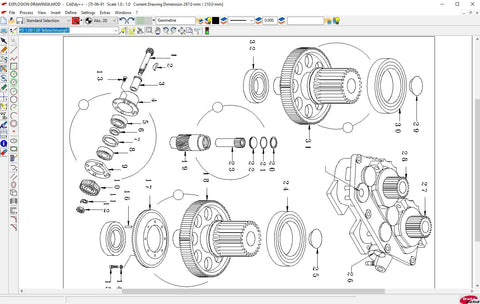 Lifetime 3D CAD Software For Home Design, Architecture And Engineering interface showing 2D mechanical drawing of gears with labels