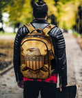 Person wearing Star Shield Eagle Relief Printed Unisex Backpack With Large Capacity Built Tough From Durable Polyester