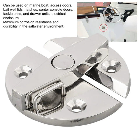 Rock Solid Marine Grade 316 Stainless Steel Turn Button Latch With Positive Stop And Polished Rotary Catch Lock for boat access doors.