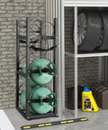 Premium Heavy Duty Carbon Steel Refrigerant Tank Rack Holds Five Gas Cylinders with secure straps for air conditioning storage.