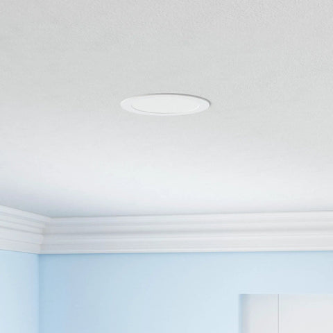 Ceiling with installed 12 Pack 4 Inch Ultra Thin LED Recessed Ceiling Light With Junction Box 5CCT Dimmable