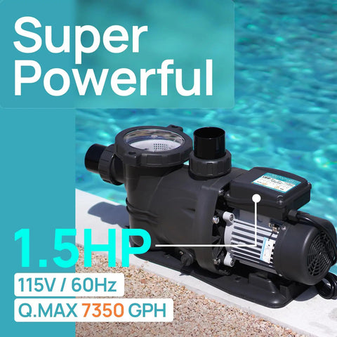 Self Priming Pool Pump With High Flow For In Ground And Above Ground Pools 1.5HP 7350 GPH Efficient Circulation by Poolside