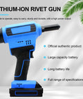 Heavy Duty Brushless Electric Rivet Gun With Hella Quiet Motor Fits Power Drills And Screwdrivers Aluminum Alloy Pop Riveter side view with ergonomic grip