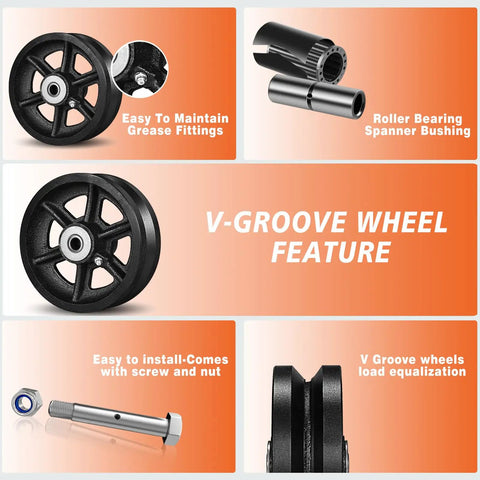 Heavy Duty Cast Iron V Groove Wheel With Smooth Roller Bearing And 1000 Lbs Capacity For Easy Sliding Gates and Track Runs Built Tough to Crush Heavy Loads Anyday features and installation guide.