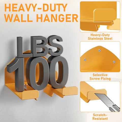 Heavy Duty Wall Mounted Trimmer Rack For String Trimmers And Weed Eaters Garage Organizer Hanger For Power Tools Steel Weed Whacker Holder Easy Install Keeps Tools Off The Floor 1 Pack showing heavy-duty capacity and materials.
