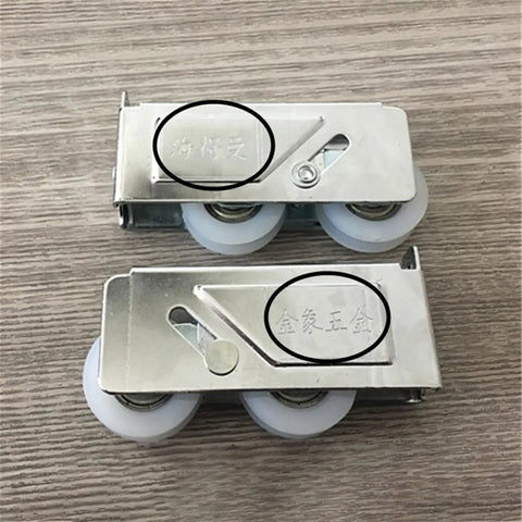 Premium Two Piece Aluminum Double Wheel Roller Hardware featuring slick nylon glide pulleys and sturdy lock blocks for sliding doors.