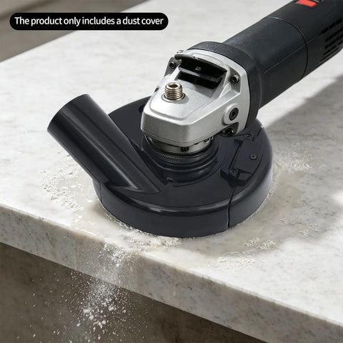 Universal 9 Inch Angle Grinder Cover With Heavy Duty Tough As Nails Debris Extraction Shroud secured on a marble surface.