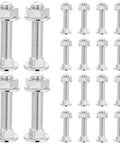 Heavy Duty Carriage Bolt And Nut Set With Washers, 20 Sets Fully Threaded Carbon Steel Fasteners, Silver Finish, aligned