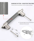 Knurled Cabinet Pulls Three And Three Quarters Inch Center To Center Five Pack In Grey And Brushed Nickel, close-up with screw detail