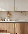 Heftiest 25 Pack of Slick Gold Cabinet Handles Measuring 5 Inch Long Crafted from Heavy Duty Zinc Alloy Keeps Kitchen Cabinets and Dresser Drawers Looking Snazzy New in modern kitchen.