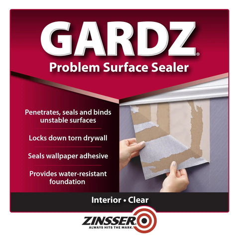 Gardz Water-Based Problem Surface Sealer 1 Gal Clear Interior Sealer packaging for drywall repairs and sealing surfaces
