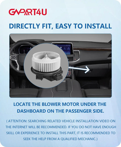 Front HVAC Blower Motor For 2009-2018 Dodge Ram 1500 2500 3500 Bolt-On Heavy Duty Replacement Fan Assembly straight fit under dashboard.