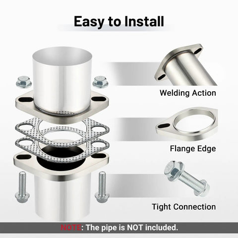 Shop Rated Road Ready 3 Inch 2 Bolt Exhaust Flange Connection Kit Forged From Tough 304 Stainless Steel components with gaskets and bolts.