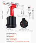 Heavy Duty Pneumatic Rivet Gun Kit With Five Jaw Sets For Quick Fastening, red and black aluminum tool for auto repair.