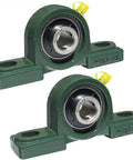 2 Pack UCP202-10 Pillow Block Bearings 5 8 Inch Bore Self Aligning Mounted Housings With Heavy Duty Cast Iron Base shown from the front.
