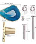 Four Piece Real Deal Agate Drawer Knobs With Gilded Brass Finish And Install Screws, showing dimensions and materials.