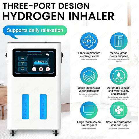 Hydrogen Inhalation Machine for Home Use H2 Generator With Three Port Flow Control 99.99 Percent Purity SPE PEM Water Ionizer 3L Tank