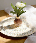 13.4 Inch Round Mother Of Pearl Lazy Susan With Dot Blue Shell Design Hella Smooth Rotating Turntable Tray with flower vase