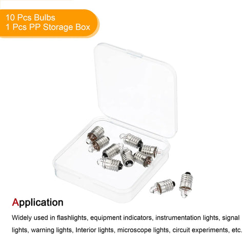 Hella Bright E10 Miniature Bulbs, DC 3V Warm Yellow Glow Screw Base Torch Lamps Indicator Lights, 10 pack in clear storage box.