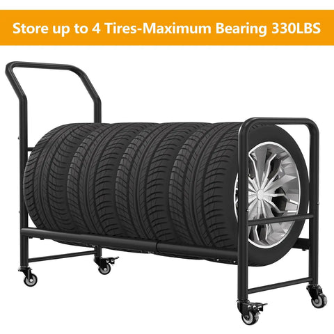 Heavy Duty Rolling Tire Rack With Four Smooth Caster Wheels For Secure Storage And Smooth Hauling Around Home Garages Local Fix Shops Heavy Gauge Steel Build locks tires firmly.