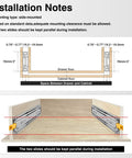 Installation notes for Tank Grade 52 Inch Heavy Duty Lockable Drawer Slides 500 LB Side Mount Full Extension Ball Bearing Rails.