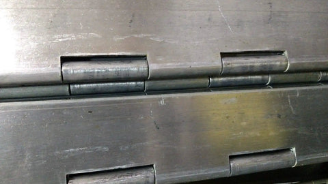 Close-up of Kickass Heavy Duty Stainless Steel Continuous Piano Hinge Black Mill Finish 0.12 Thick 0.25 Pin 4 Wide.