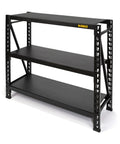 Level Up Your Storage Game With This Tough As Nails Three Shelf Industrial Storage Rack Featuring A Durable Laminate Top Deck And Fully Adjustable Black Steel Shelves.