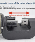 Close-up of Electric Hydraulic Rebar Cutter Tool 1800W with automatic return feature, showing blade area and mechanism