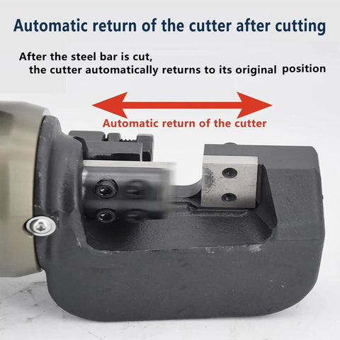 Close-up of Electric Hydraulic Rebar Cutter Tool 1800W with automatic return feature, showing blade area and mechanism