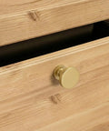 10 Pack Brushed Brass Cabinet Knobs Round Gold Drawer Knobs Kitchen Cabinet Handles Solid Zinc Alloy Pulls For Bathroom Dresser Hardware Beefy Durable Smooth Satin Finish Easy Install Timeless Modern Kitchen Update on wood drawer