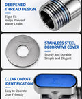 Fresh 1/2 Inch Turn Angle Stop Valve With Blue Handle Solid Brass Body Chrome Plated Finish Kick Butt High Flow Shut Off Connector demonstrating deepened thread design and stainless steel cover.