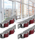 Slick Heavy Duty Double Wheel Window Pulleys And Sliding Door Rollers, set of four with dual nylon wheels and stainless housing.