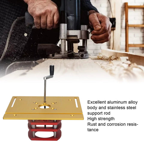 Pro Level Manual Lifting Router System With Heavy Duty Stainless Steel Base Plate for precise woodworking and stable adjustments.