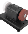 Tough-As-Nails Cordless Mini Bench Grinder With 3-Inch Dual Wheels for sharpening, featuring sturdy black base and dual metal wheels.