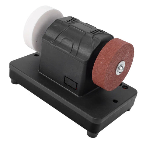 Tough-As-Nails Cordless Mini Bench Grinder With 3-Inch Dual Wheels for sharpening, featuring sturdy black base and dual metal wheels.