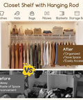 Kick Floor Clutter To The Curb With These Heavy Duty Wall Mounted Closet Shelves Featuring A Ventilated Metal Wire Rack And Sturdy Hanging Rod For Seamless Vertical Organization Setup in organized closet.