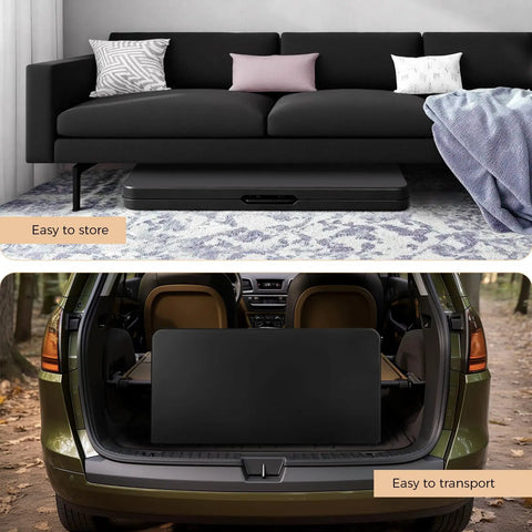 34 Inch Folding Card Table Square with Detachable Legs stored under sofa and in car trunk