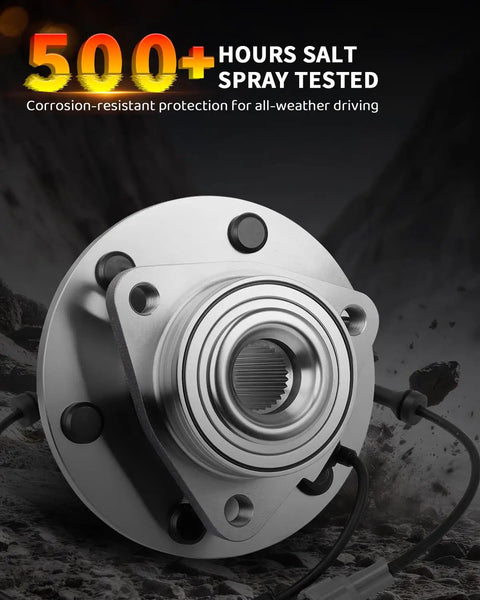 Tough As Nails Front Wheel Bearing Hub Assembly With Built In Abs and Six Lug Studs for Nissan Titan Qx56 close-up view showing corrosion-resistant design.