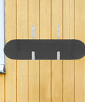 Heavy Duty Snowboard Wall Mount Horizontal Hanger Rack For Skateboards And Longboards, 2 Pack Steel Brackets With Padded Rubber Grip, Beast Mode Garage Storage, mounted on wooden wall.