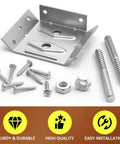 Solid As A Rock 12 Piece Surface Mount Corner Brackets For Heavy Duty Table Apron Reinforcement and Sturdy Wood Leg Fixes That Make Diy Furniture Repairs Total Game Changers With No Sweat Installation includes steel brackets and screws.
