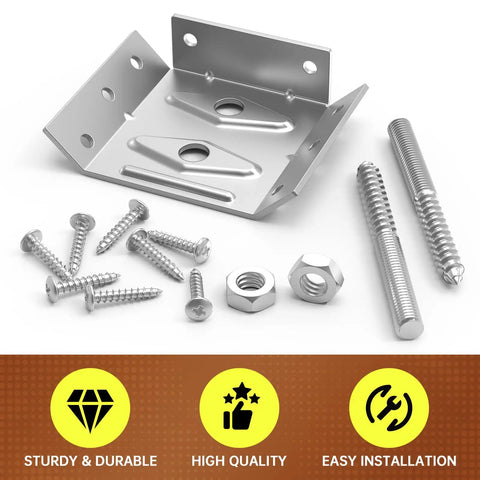 Solid As A Rock 12 Piece Surface Mount Corner Brackets For Heavy Duty Table Apron Reinforcement and Sturdy Wood Leg Fixes That Make Diy Furniture Repairs Total Game Changers With No Sweat Installation includes steel brackets and screws.
